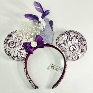 Disney Parks Minnie Mouse Glitter Crown Feathers Jubilee Purple Ears Headband